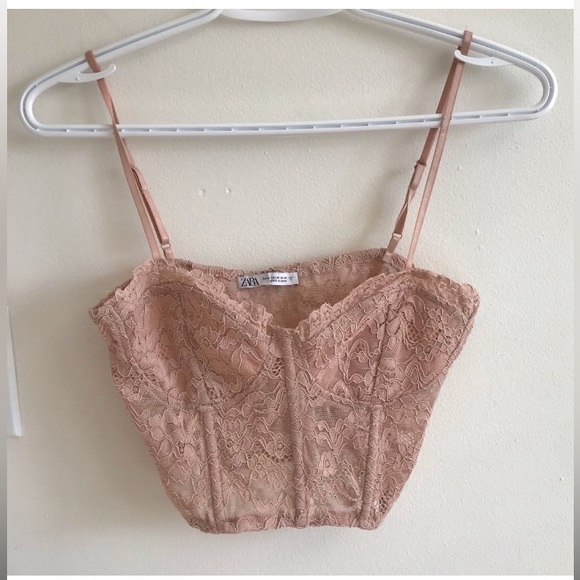 Gorgeous BNWOT ZARA cropped lace tank pink - Picture 1 of 8